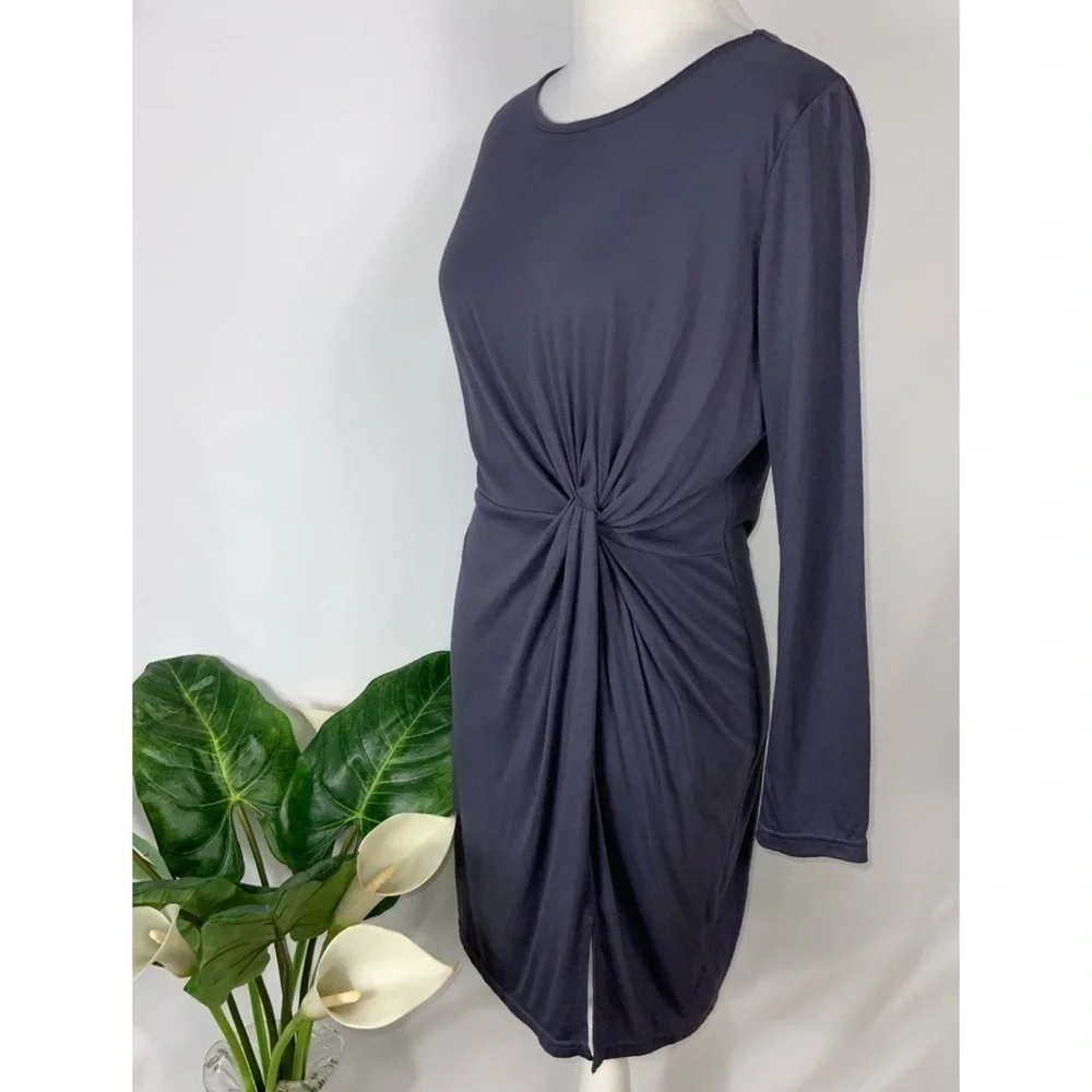 She & Sky Gray Faux Wrap Long Sleeve Soft Bodycon Casual Work Party Dress M - Picture 2 of 7